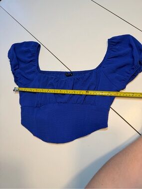 Originality royal blue small-medium puffy sleeve tie back halter top